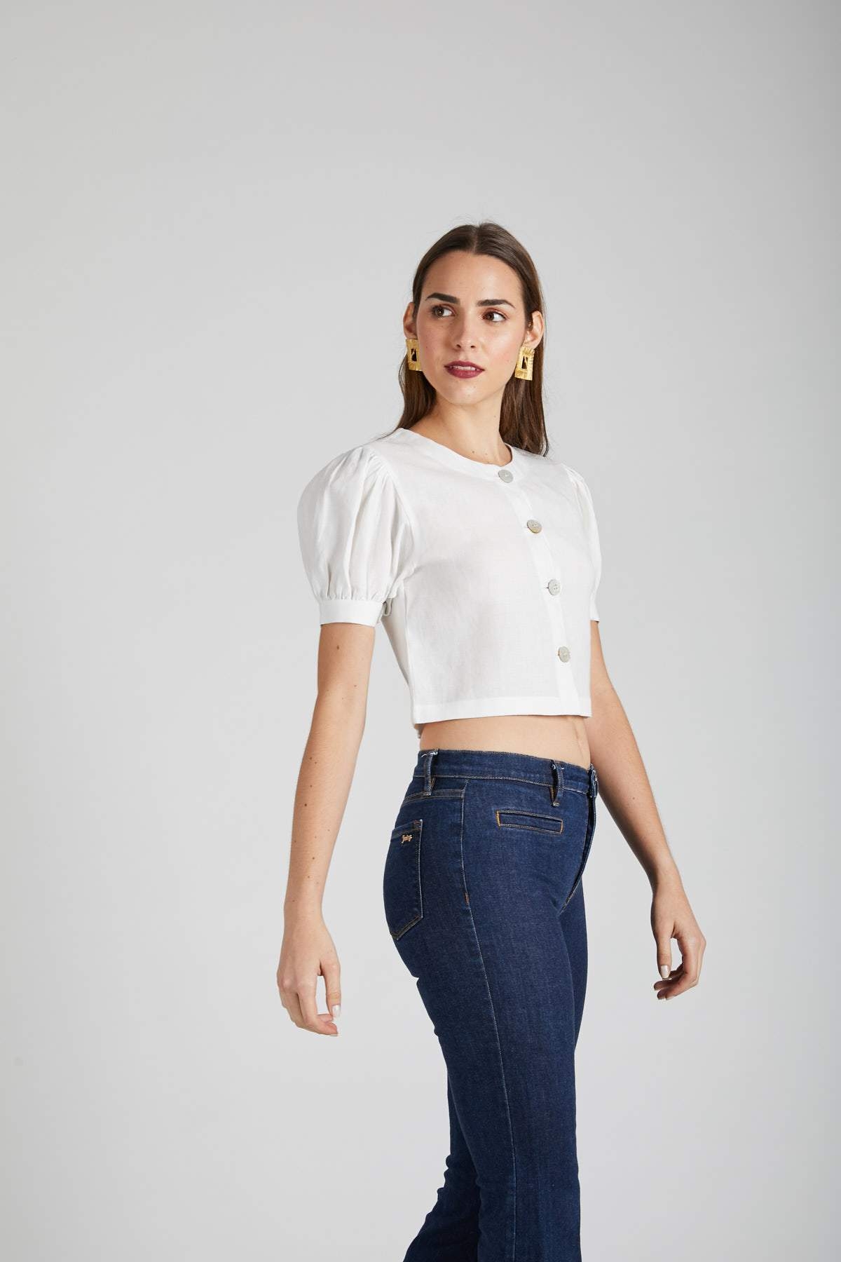 Flame Puff Sleeve Top White, 100% Hemp